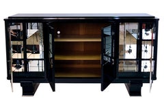 French 1930/40's Art Deco Sideboard in Black Lacquer with Mirrored Compartments