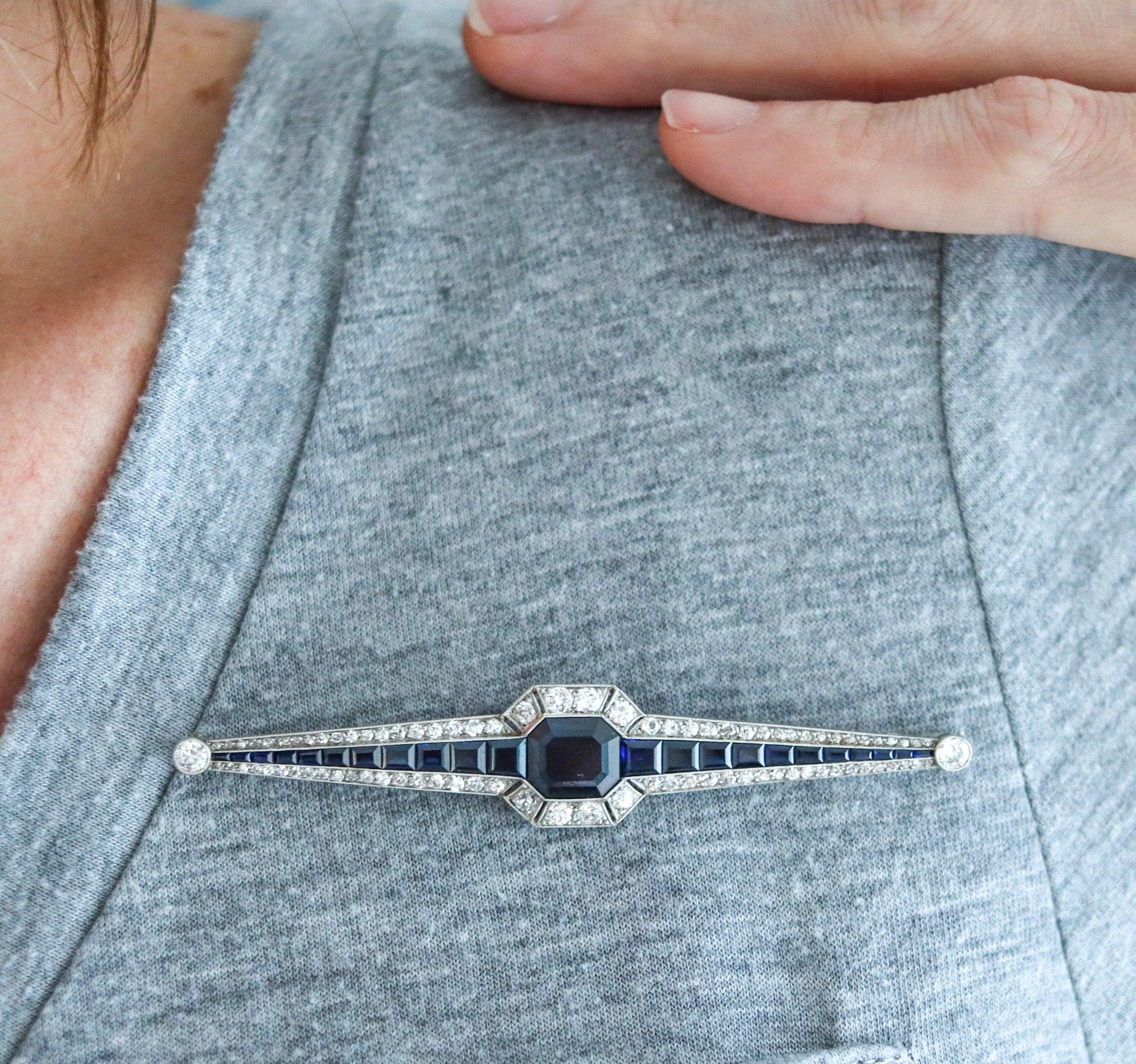 A French art deco brooch.

This is a fabulous art deco brooch, created in Paris France, back in 1930. The elegant brooch has been masterfully crafted for Chaumet in solid .900/999 platinum and embellished with a fantastic assortment of earth mined