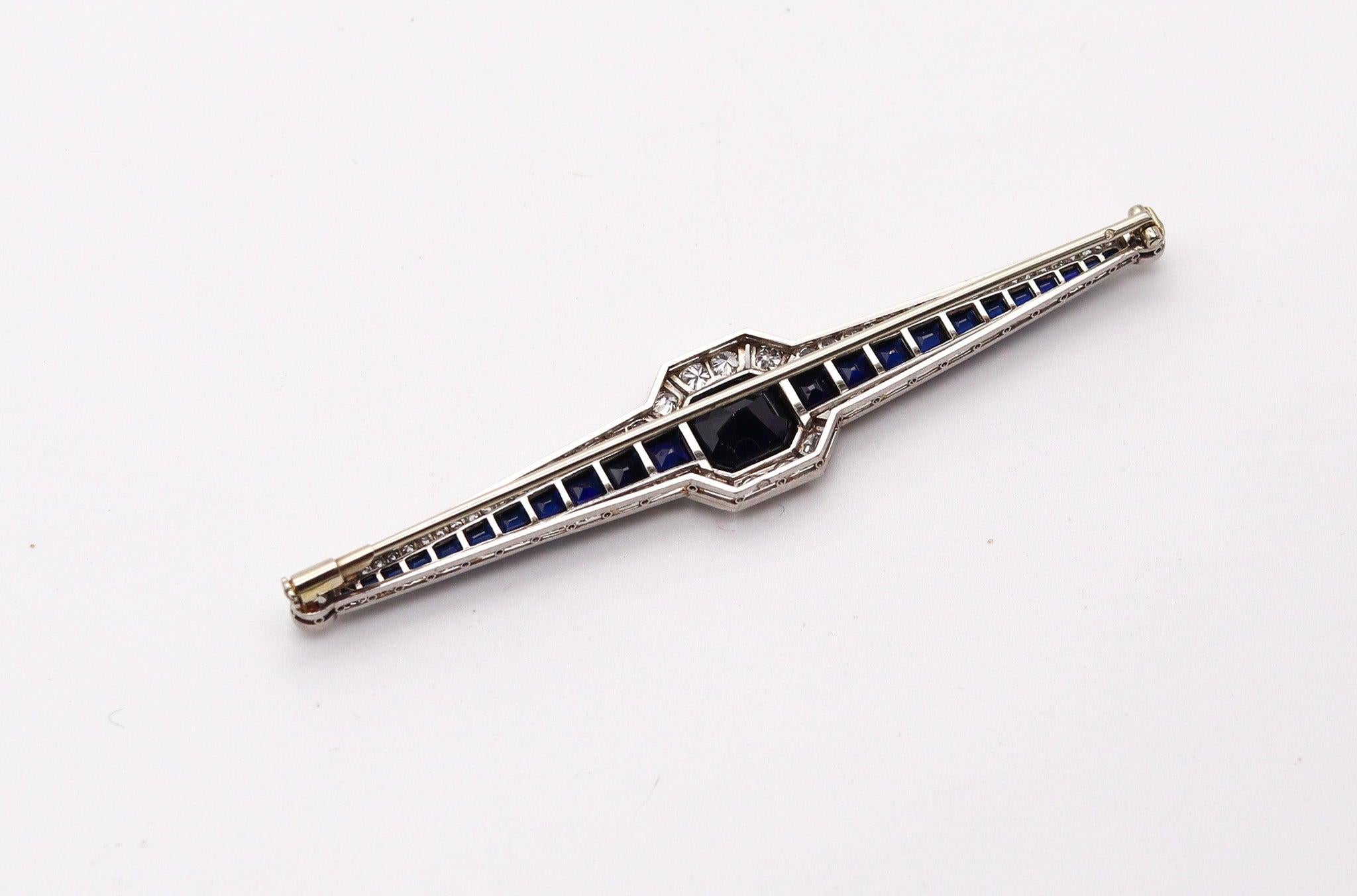 Chaumet 1930 Art Deco Brooch In Platinum With 12.83 Ctw Diamond And Sapphires In Excellent Condition For Sale In Miami, FL