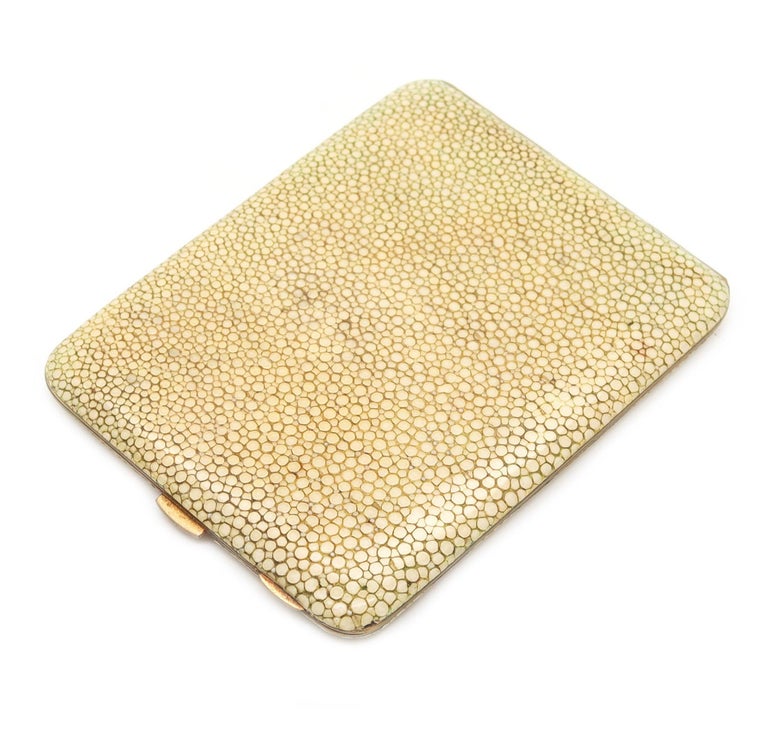 bronze cigarette case FRENCH 1930 Art Deco Cigarette Case In Gilt Bronze And Shagreen Patterns