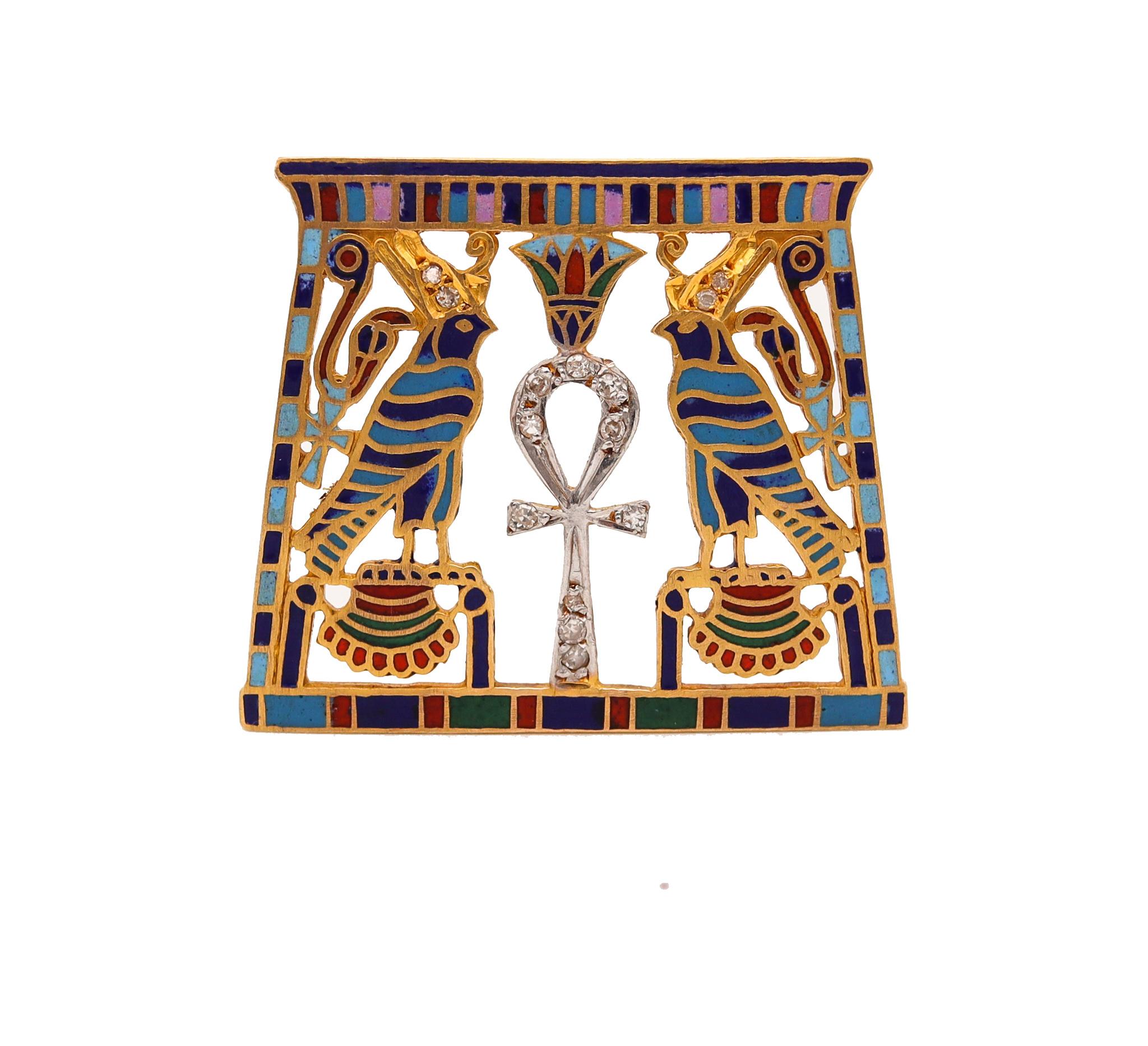 French art deco Egyptian revival necklace.

Fabulous and colorful piece, created in France during the art deco period, back in the 1930. This beautiful and rare pectoral pendant has been crafted in the Egyptian revival style in solid yellow gold of