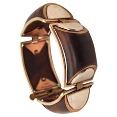Bracelet géométrique français Art déco 1930 en bois précieux doré et sterling