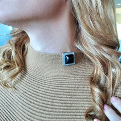 FRENCH 1930 Paris Art Deco Pyramid Rock Quartz Clip Platinum 18Kt Gold With Onyx