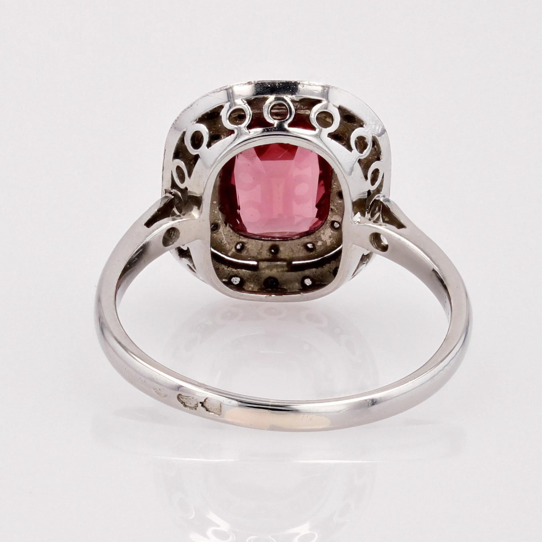 French 1930s 1.20 Carat Red Spinel Diamonds 18 Karat White Gold Ring For Sale 10