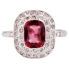 Vintage French 1930s 1.20 Carat Red Spinel Diamonds 18 Karat White Gold Ring
