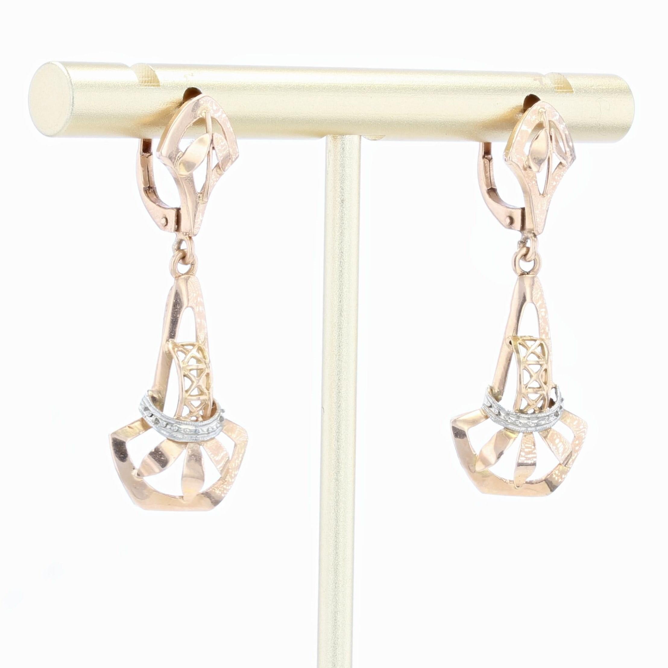 Art Deco French 1930s 18 Karat Rose Gold Dangle Earrings