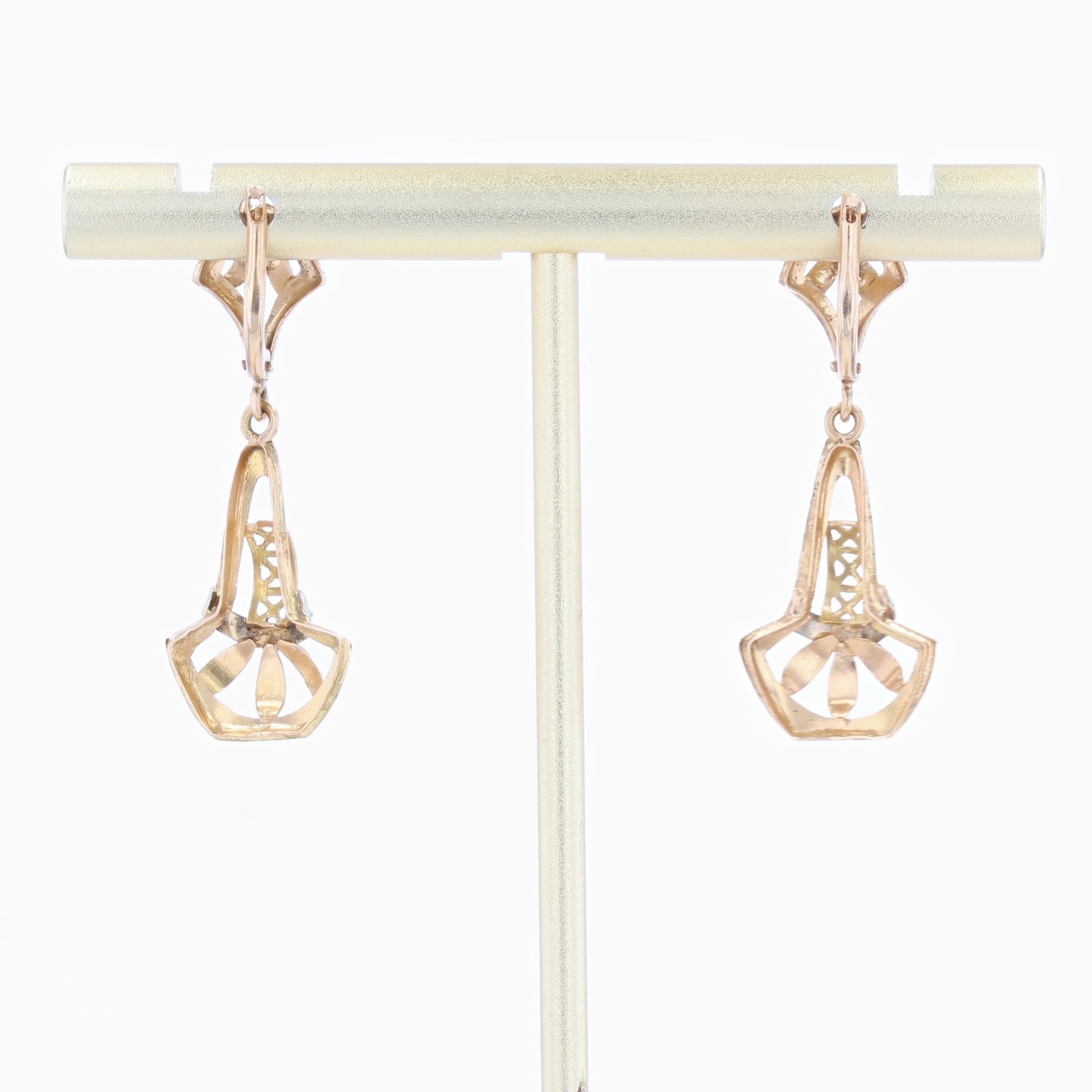 Women's French 1930s 18 Karat Rose Gold Dangle Earrings