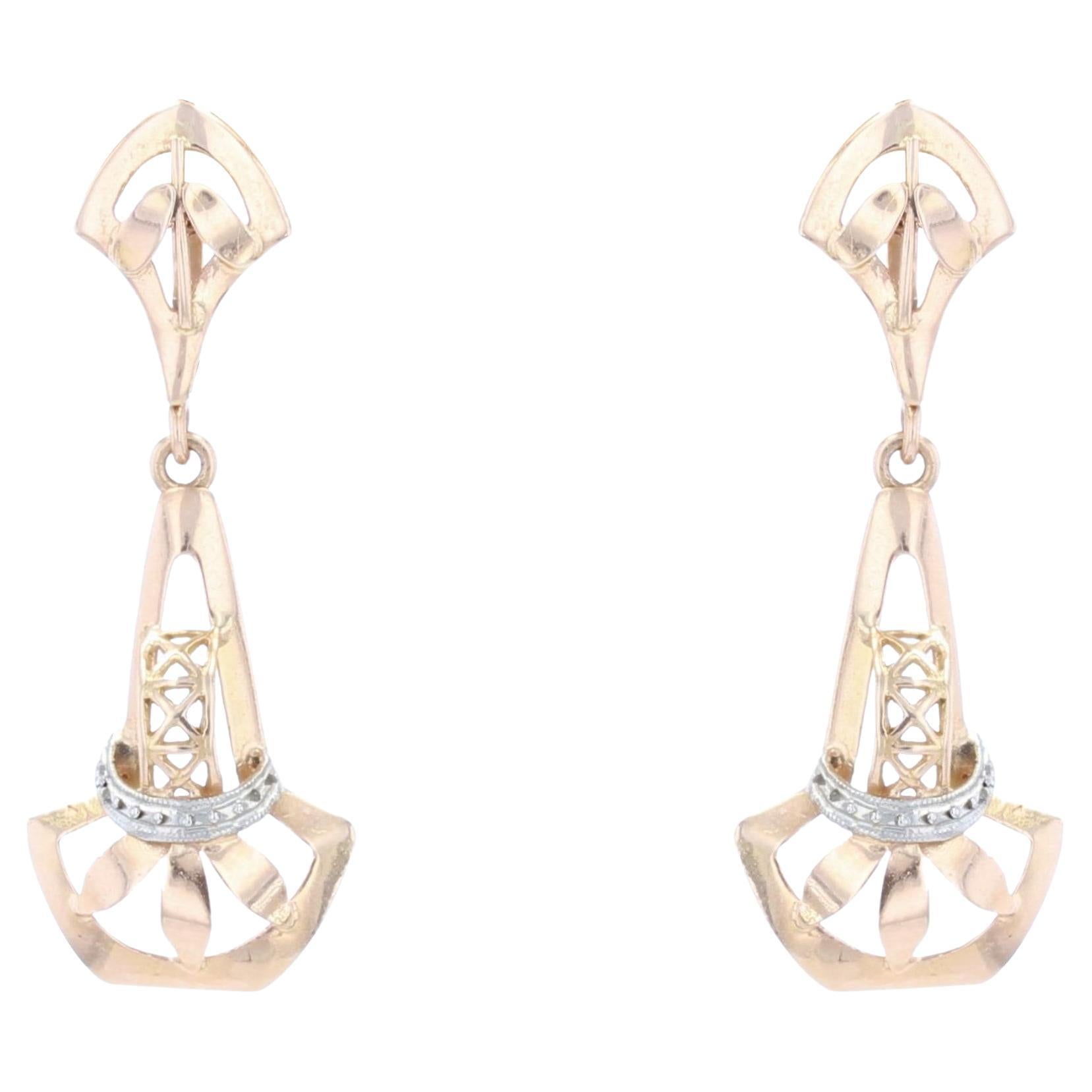 French 1930s 18 Karat Rose Gold Dangle Earrings
