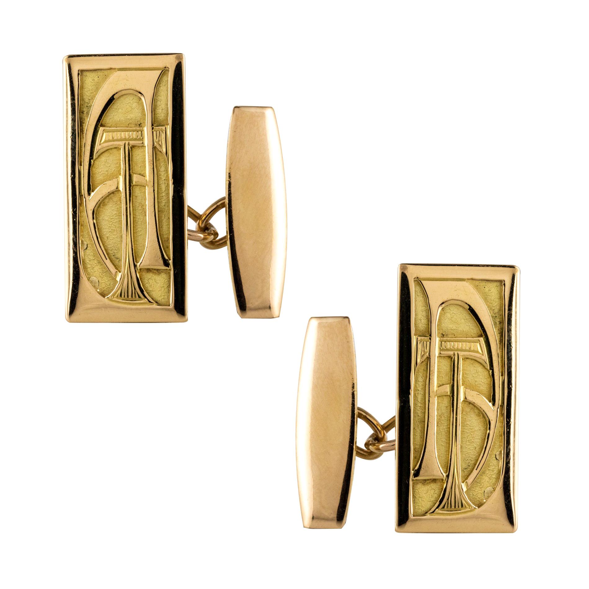 French 1930s 18 Karat Yellow Gold Art Deco Cufflinks