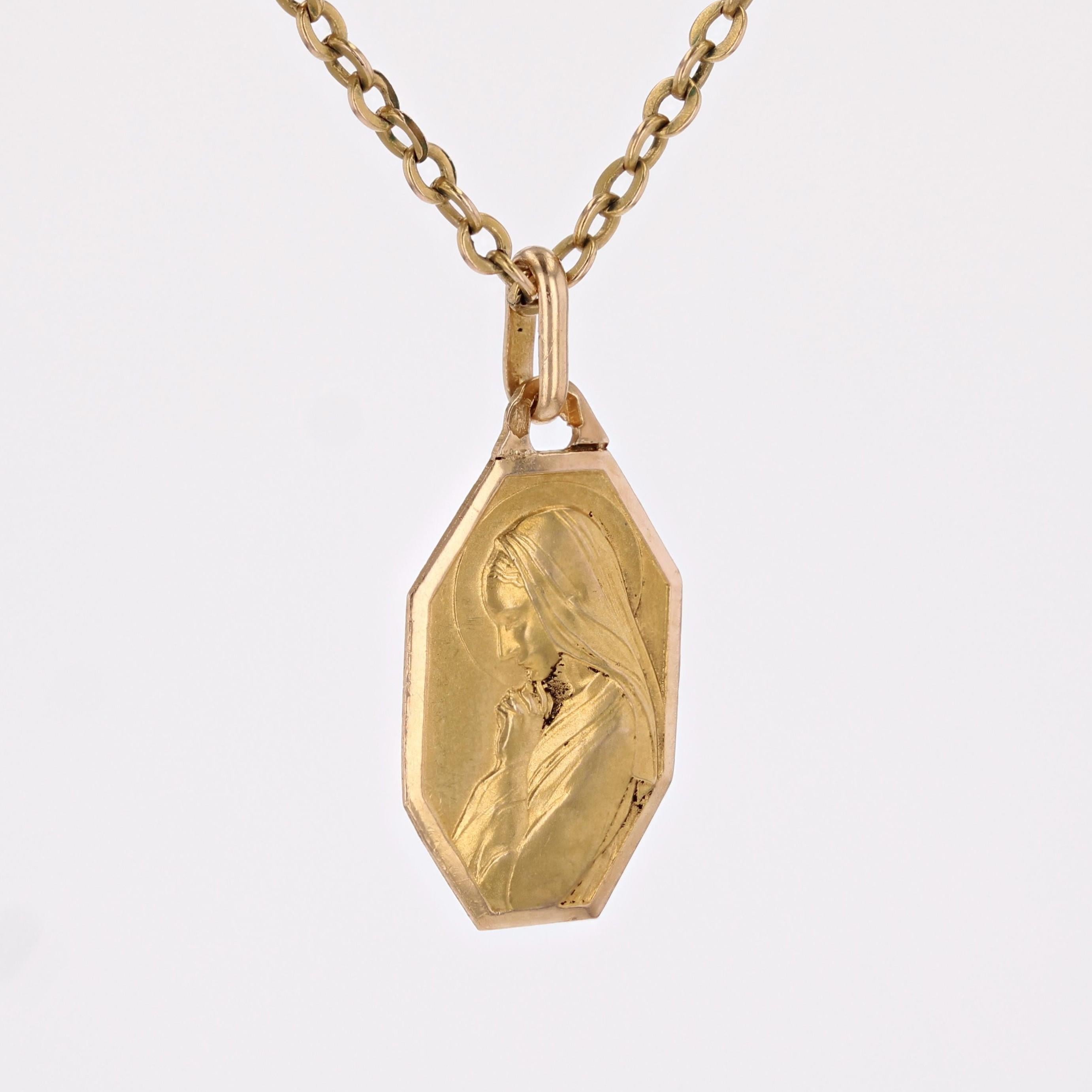 Women's French 1930s 18 Karat Yellow Gold Virgin Octogonal Medal