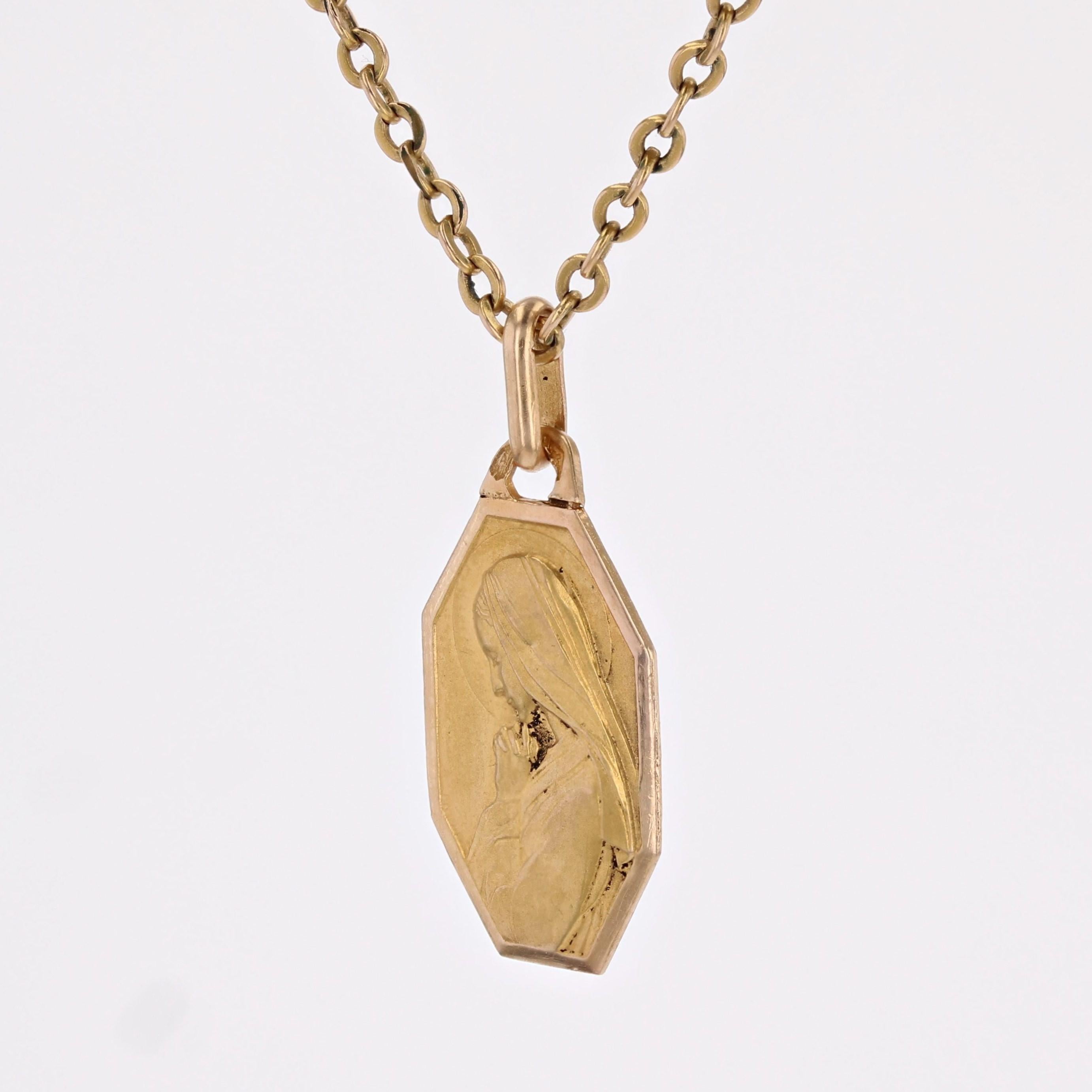 French 1930s 18 Karat Yellow Gold Virgin Octogonal Medal 1