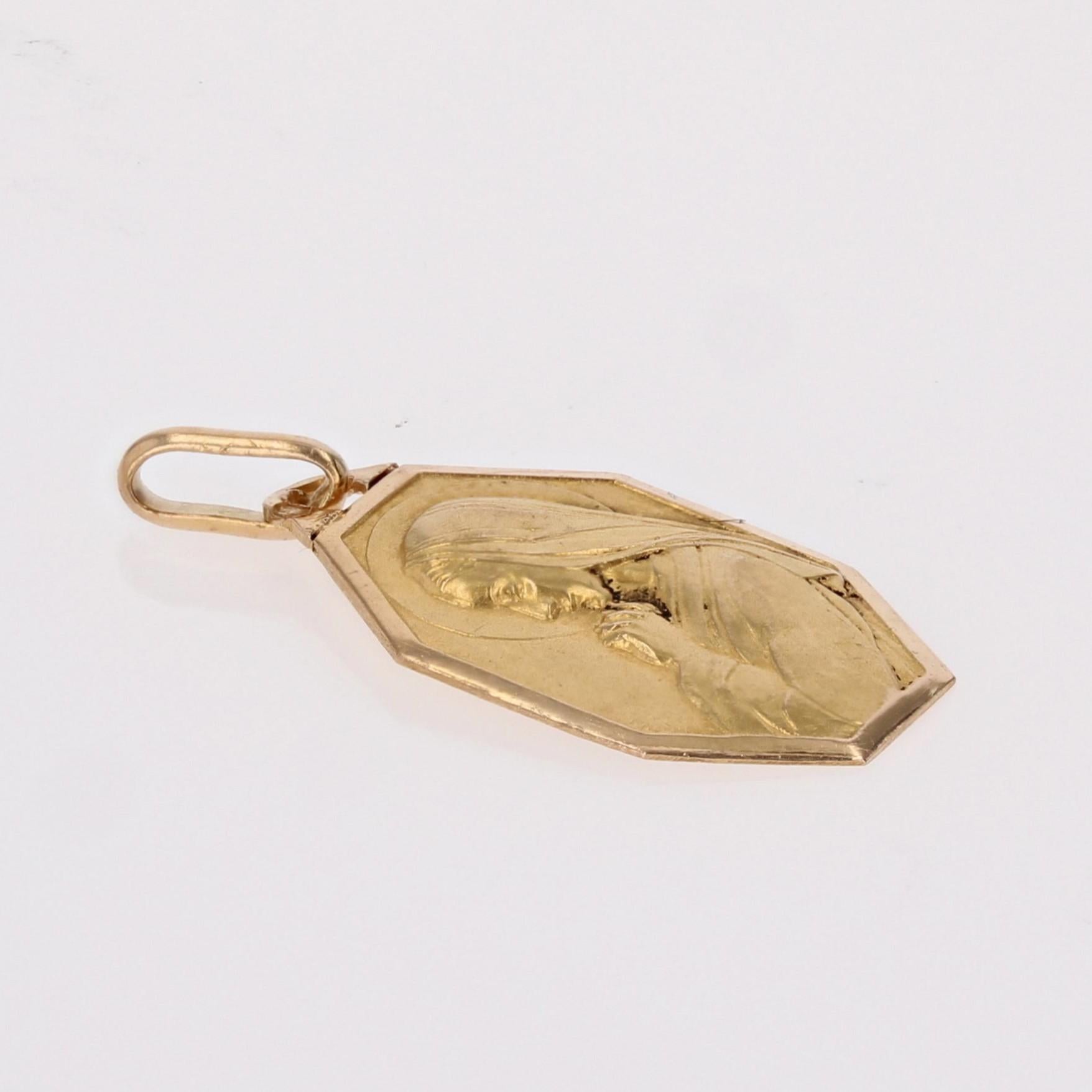 French 1930s 18 Karat Yellow Gold Virgin Octogonal Medal 3