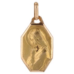 French 1930s 18 Karat Yellow Gold Virgin Octogonal Medal