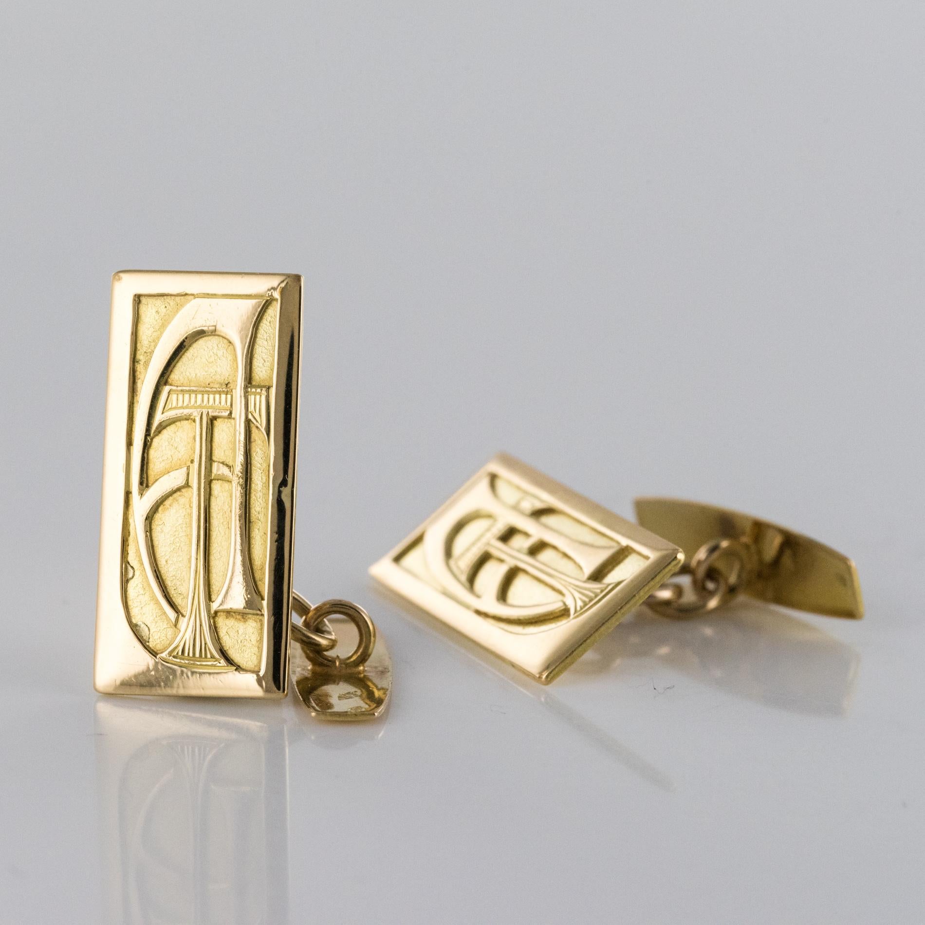 French 1930s 18 Karat Yellow Gold Art Deco Cufflinks In Good Condition In Poitiers, FR