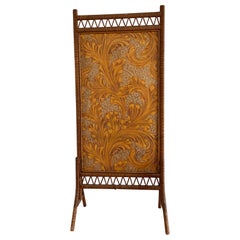 Écran art déco français des années 1930/1940 en bambou, rotin et bois
