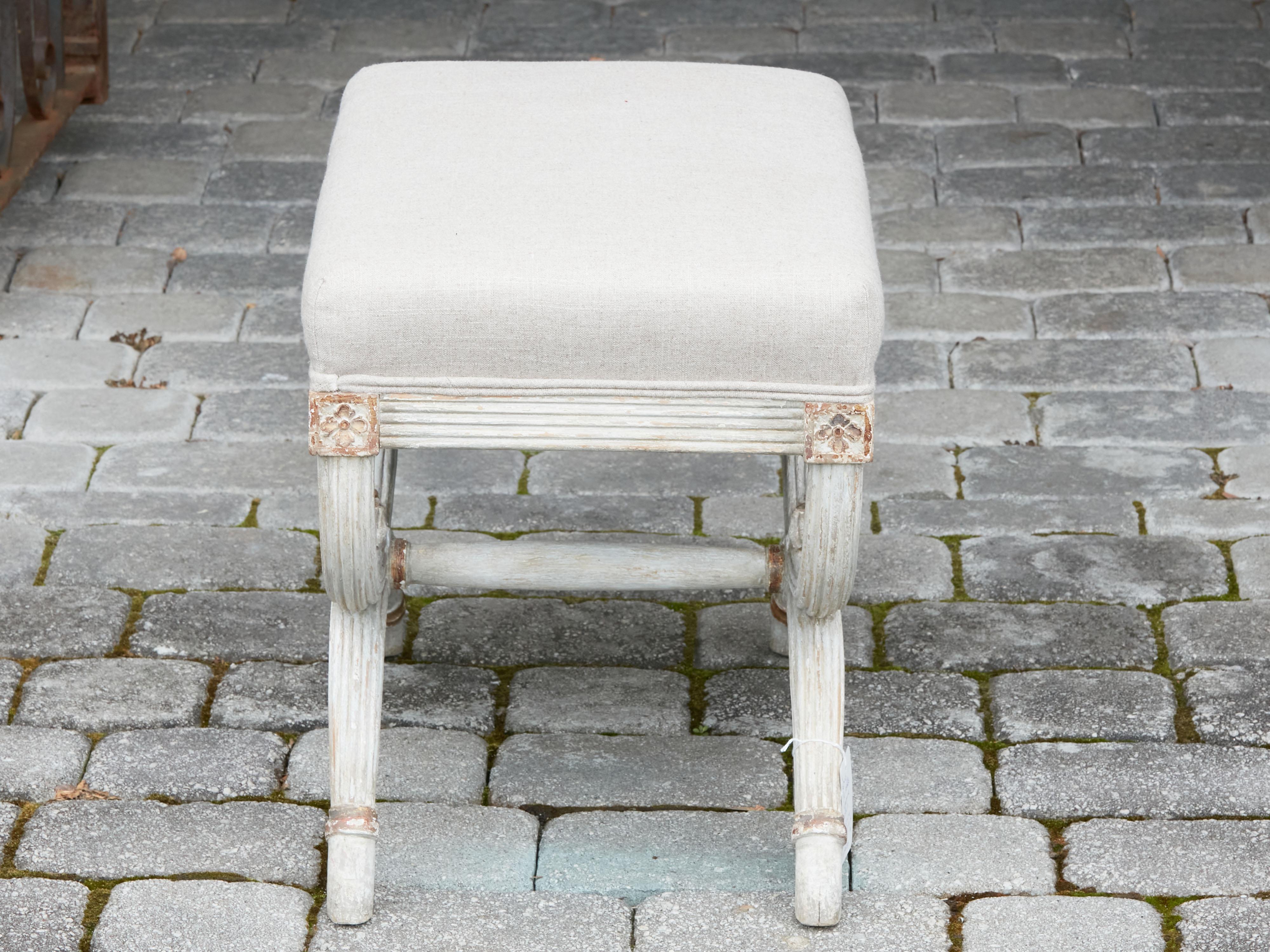 French, 1930s-1940s, Painted Wood Curule Stool with X-Form Base and Upholstery 7