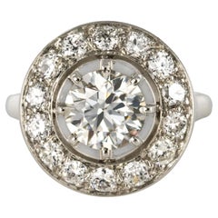 French 1930s Art Deco 1.62 Carat Diamonds Round Platinum Engagement Ring