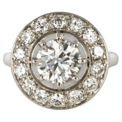 French 1930s Art Deco 1.62 Carat Diamonds Round Platinum Engagement Ring