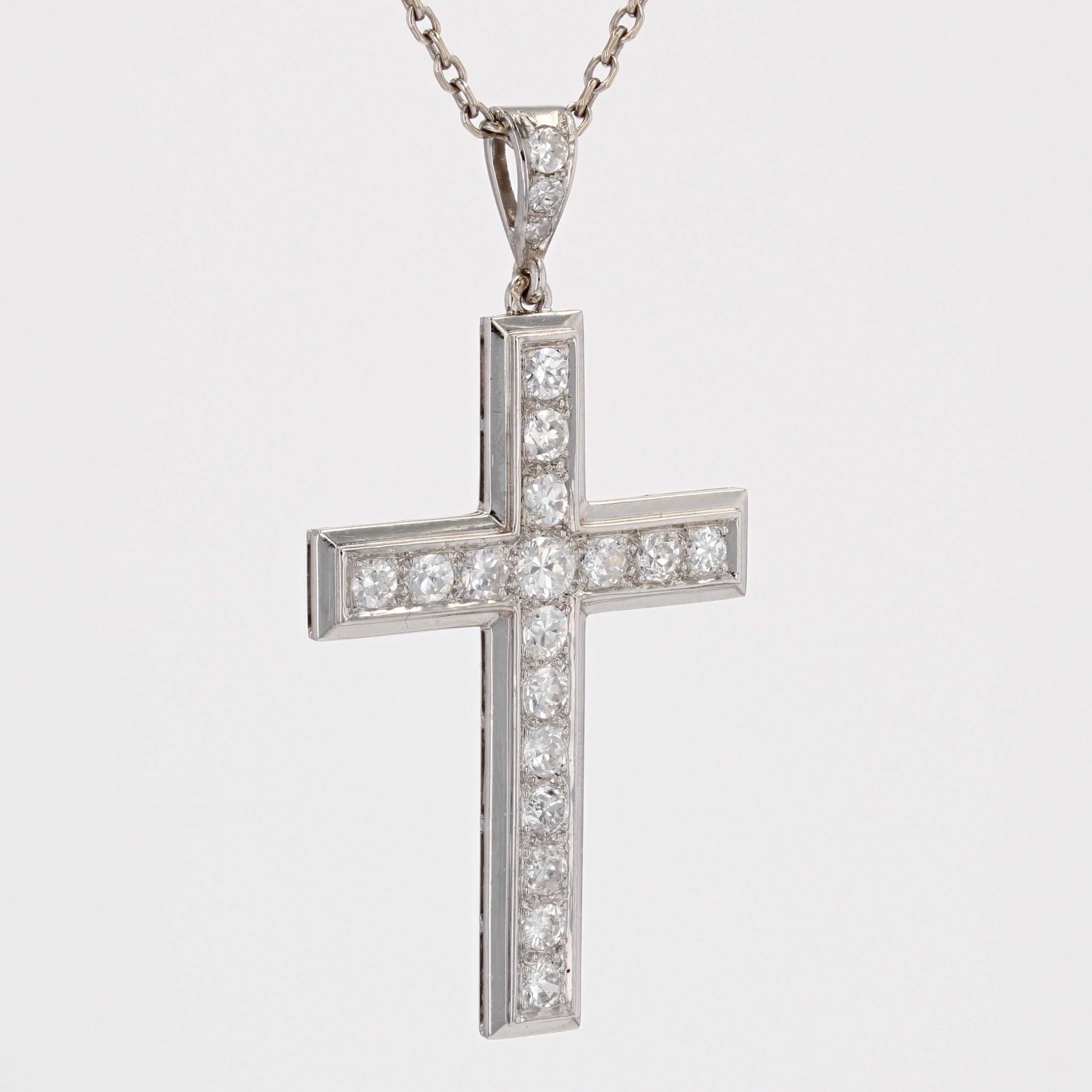 Pendentif croix en platine Art déco français des années 1930 avec diamants de 1,70 carat Excellent état - En vente à Poitiers, FR