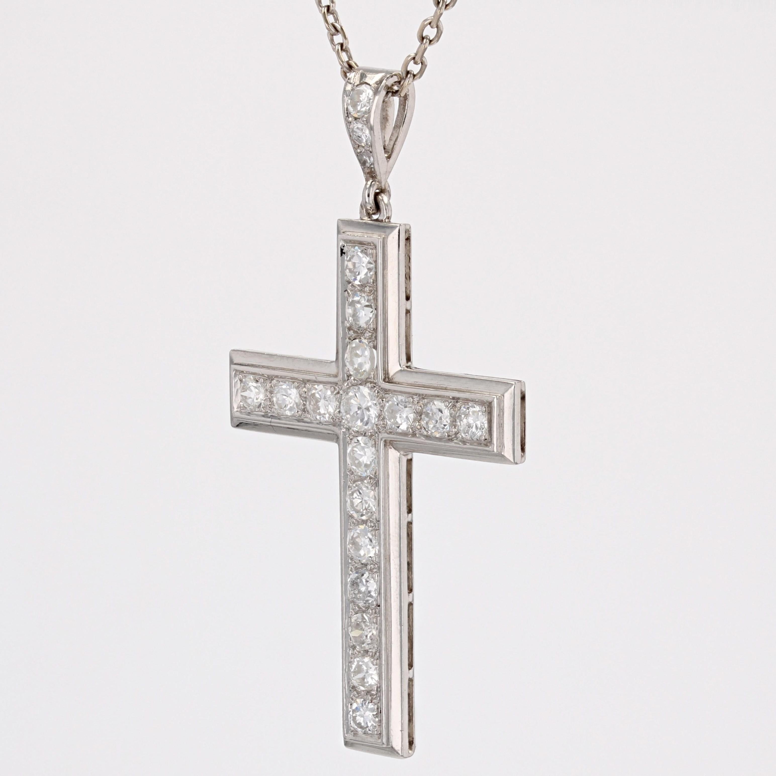 French 1930s Art Deco 1.70 Carat Diamond Platinum Cross Pendant In Excellent Condition In Poitiers, FR