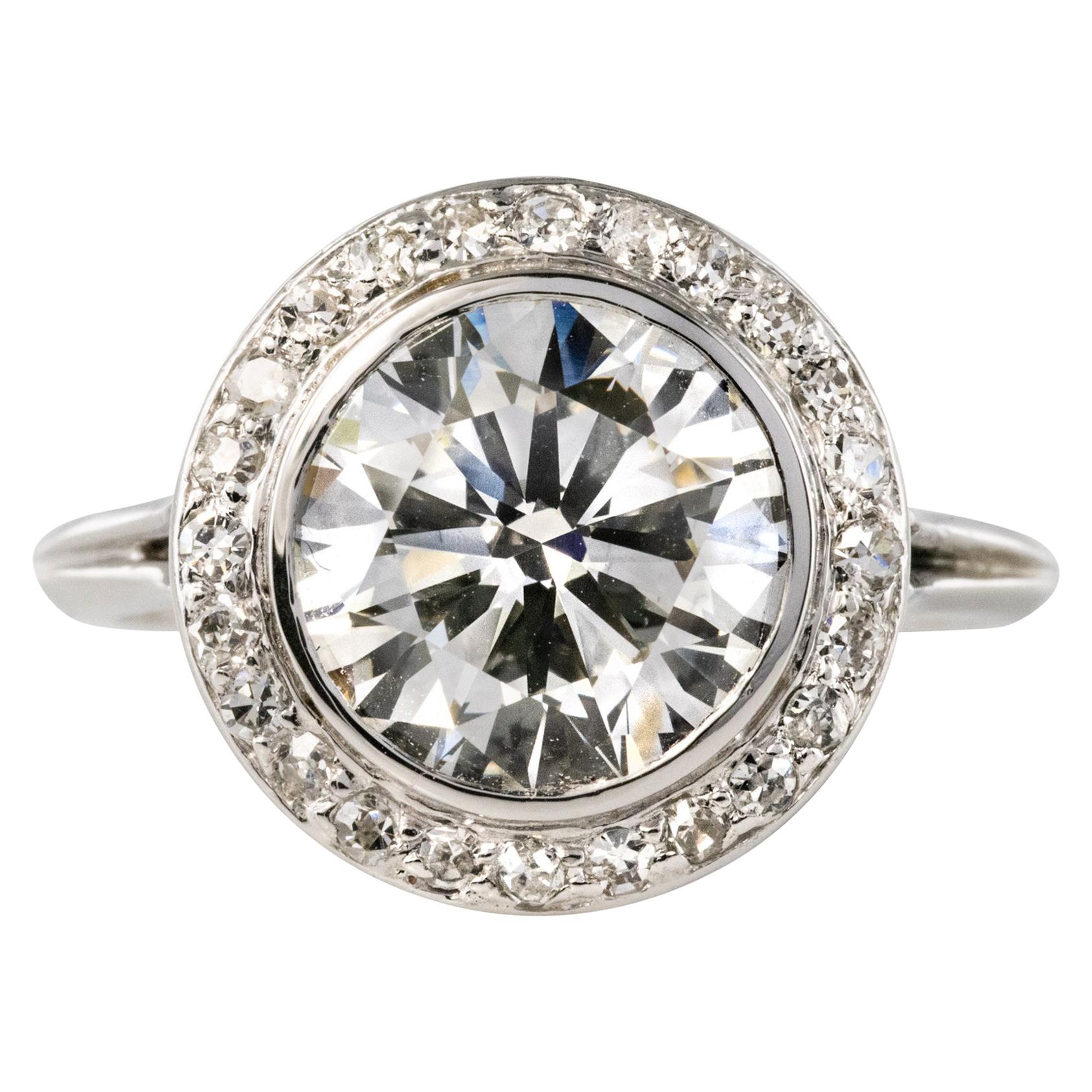 French 1930s Art Deco 18 Karat White Gold 3.64 Carat Diamond Ring