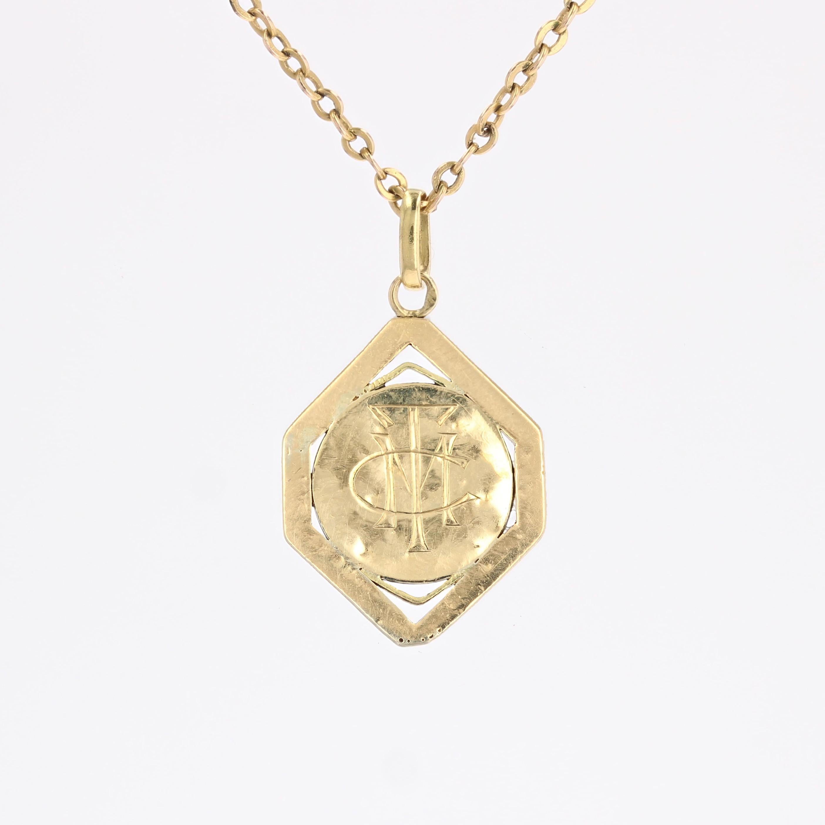 French 1930s Art Deco 18 Karat Yellow White Gold Cherub Medal Pendant For Sale 3