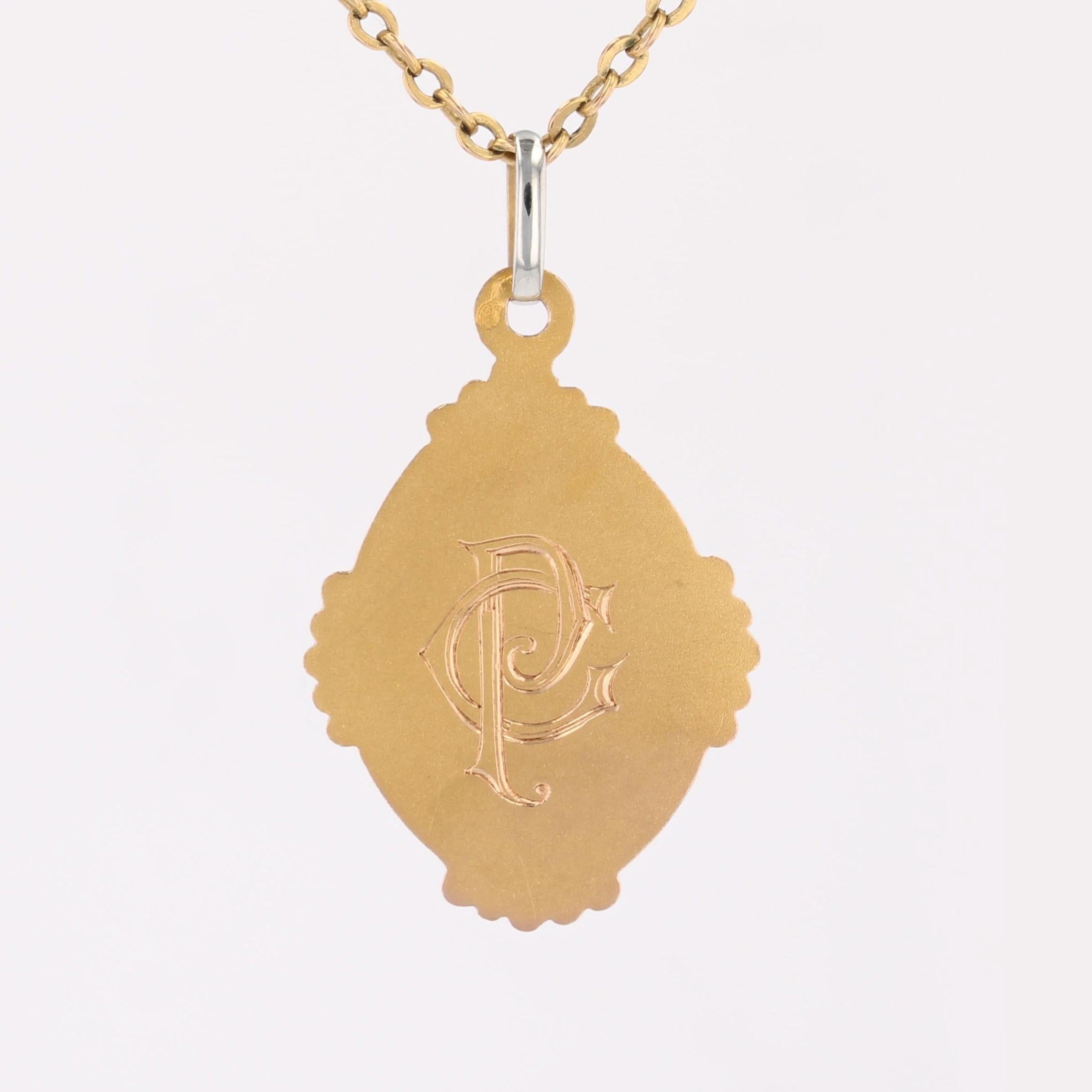 Pendentif Médaille de la Vierge en or jaune blanc 18 carats Art déco français des années 1930 en vente 5