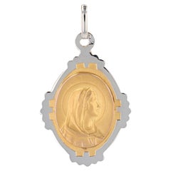French 1930s Art Deco 18 Karat Yellow White Gold Virgin Medal Pendant