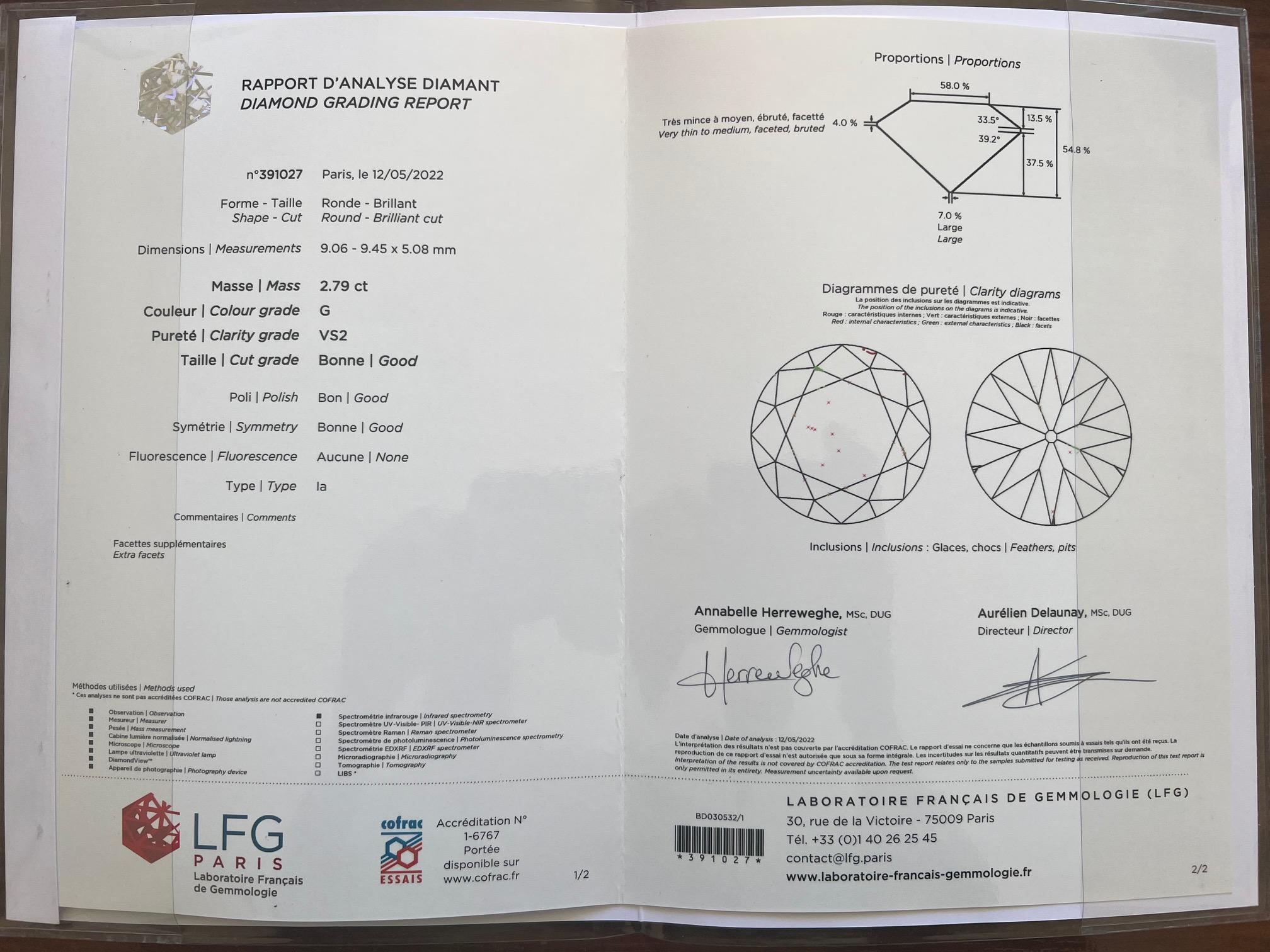 Franzsischer Art Deco Platin- Solitr-Ring, 2,79 Karat G.VS Diamant im Angebot 13
