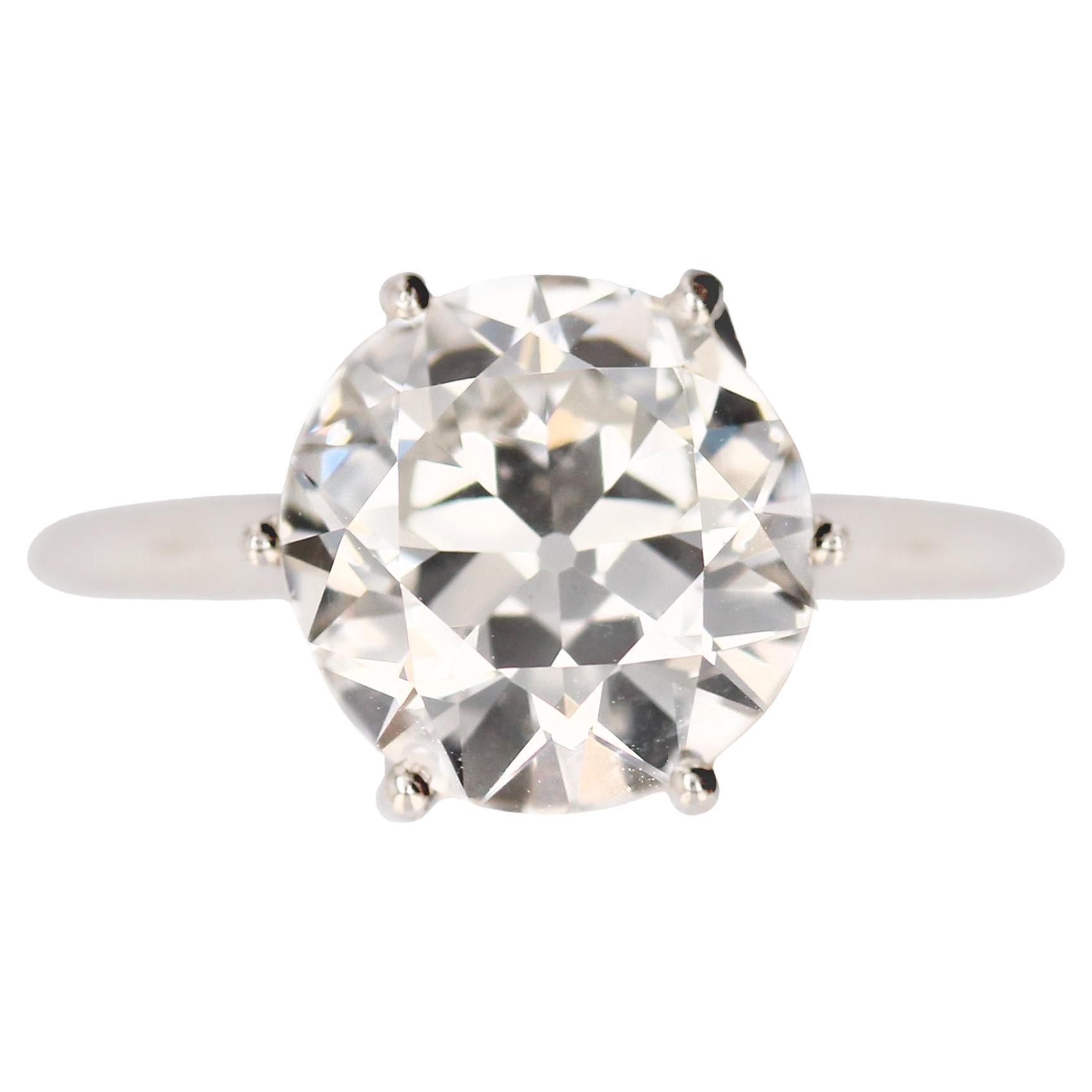 Anillo solitario de platino con diamantes G.VS de 2,79 quilates Art Decó francés de los años 30