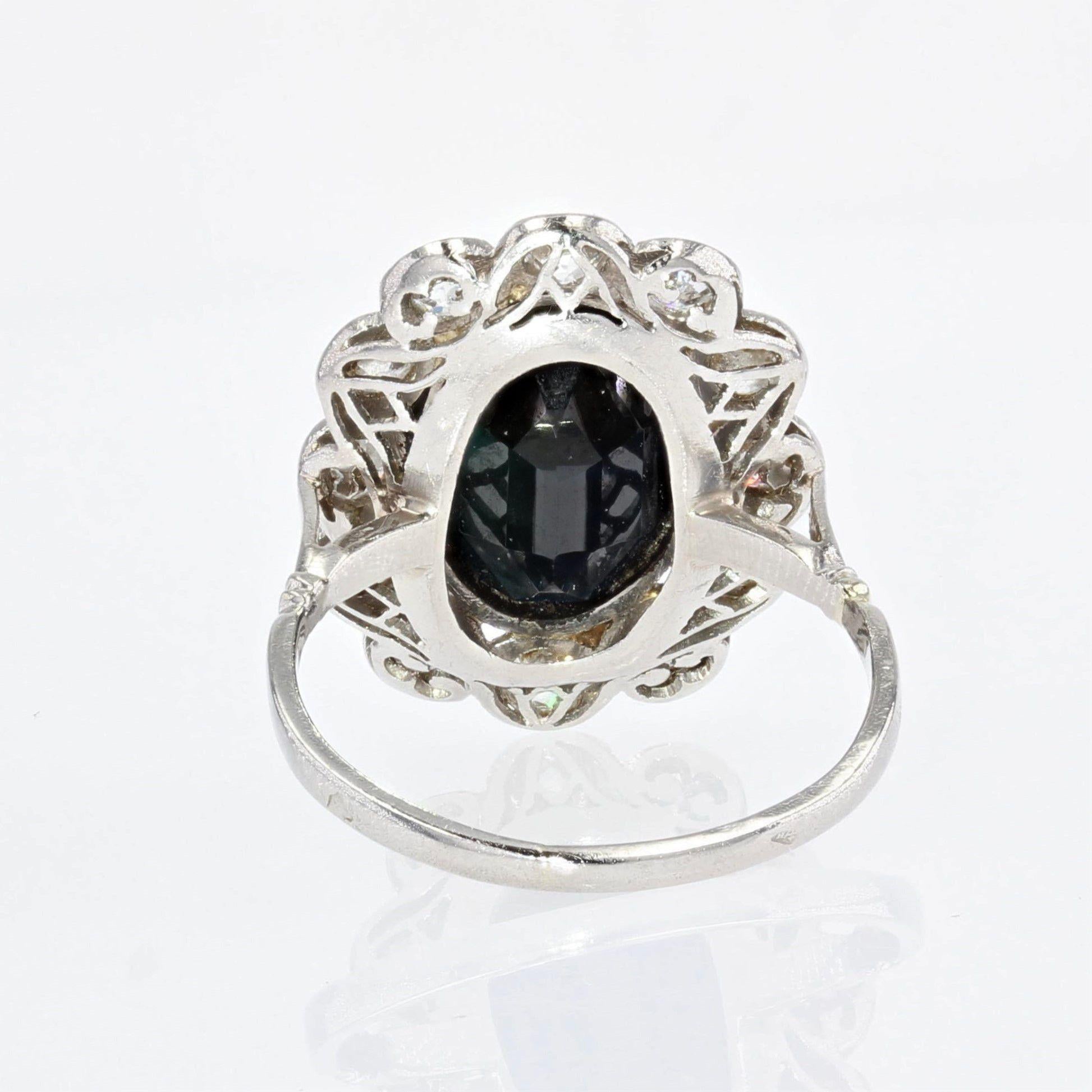 French 1930s Art Deco 3.80 Carat Sapphire Diamonds Platinum Pompadour Ring 5