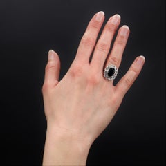 Bague Pompadour Art déco française des années 1930, saphir 3,80 carats, diamants et platine
