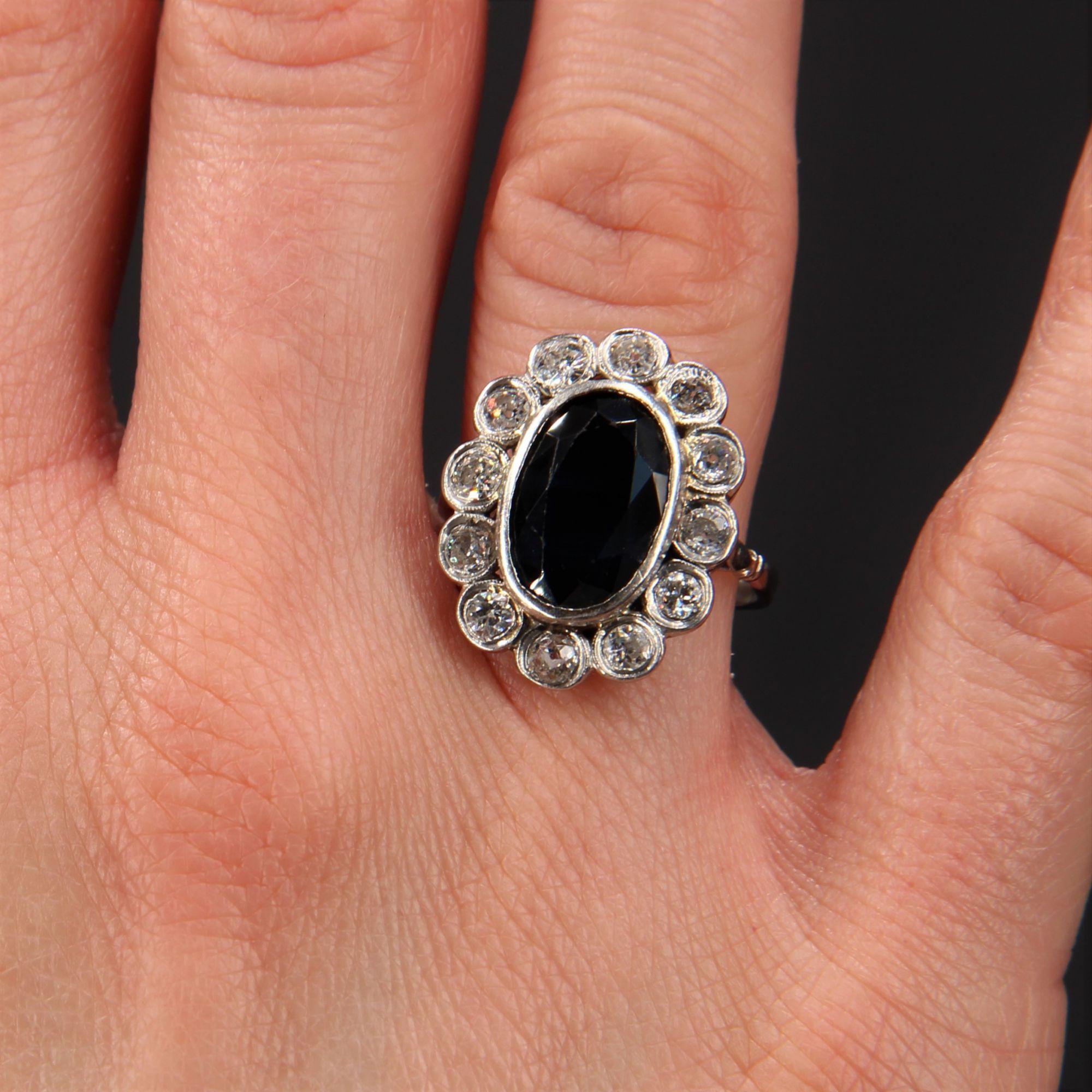 Women's French 1930s Art Deco 3.80 Carat Sapphire Diamonds Platinum Pompadour Ring