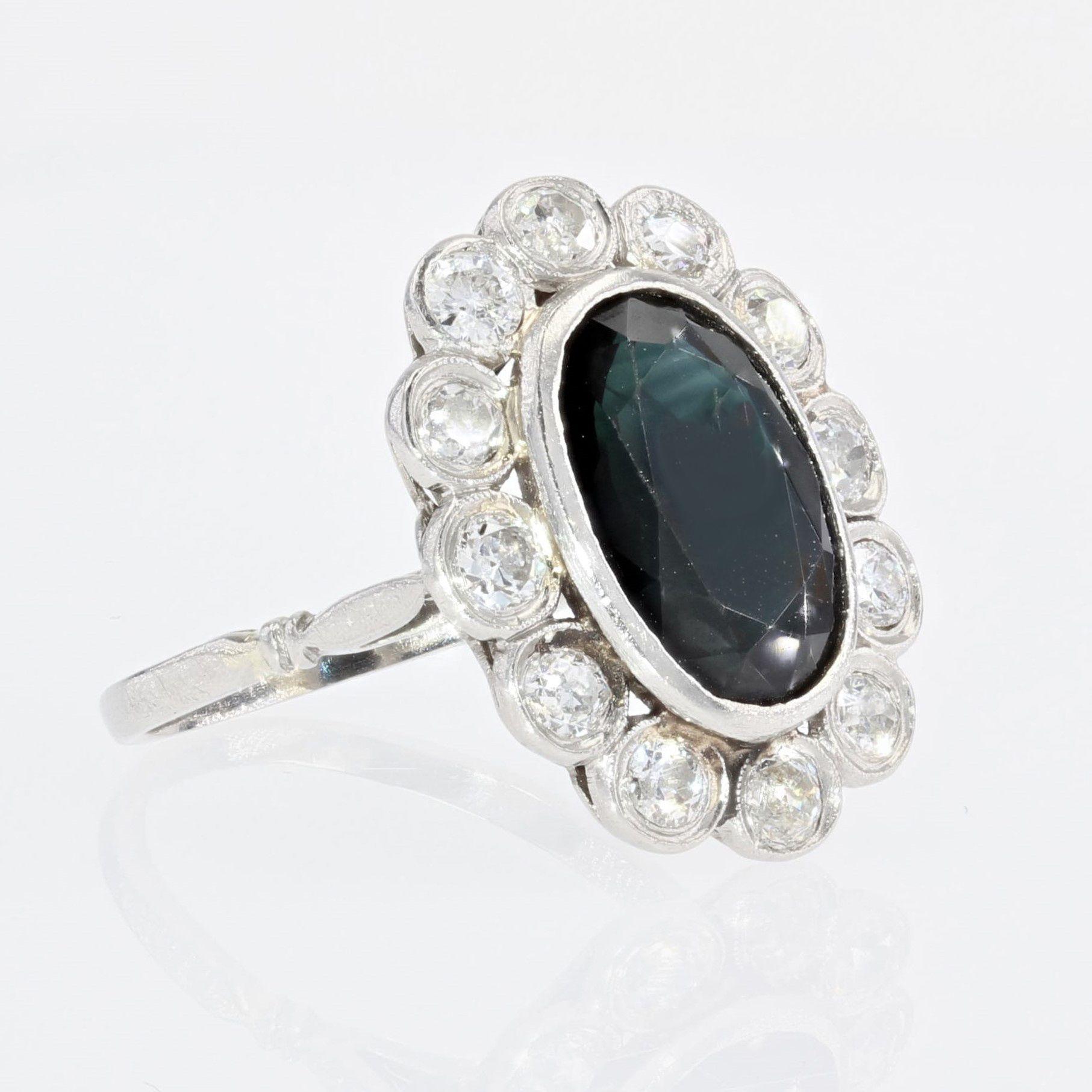 French 1930s Art Deco 3.80 Carat Sapphire Diamonds Platinum Pompadour Ring 3