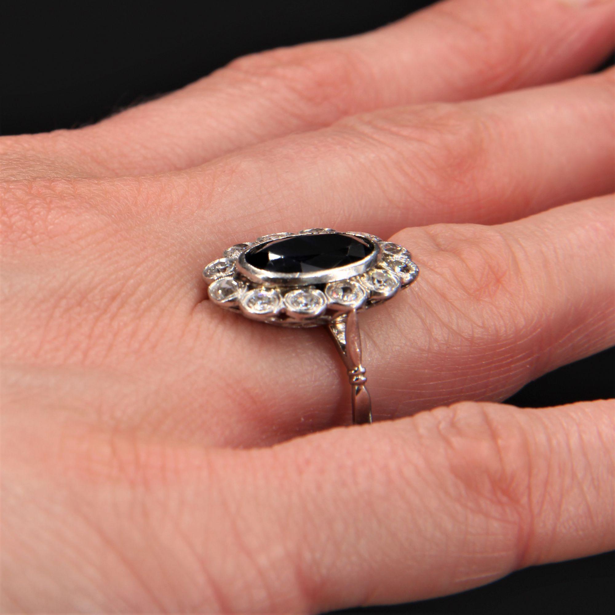 French 1930s Art Deco 3.80 Carat Sapphire Diamonds Platinum Pompadour Ring 4
