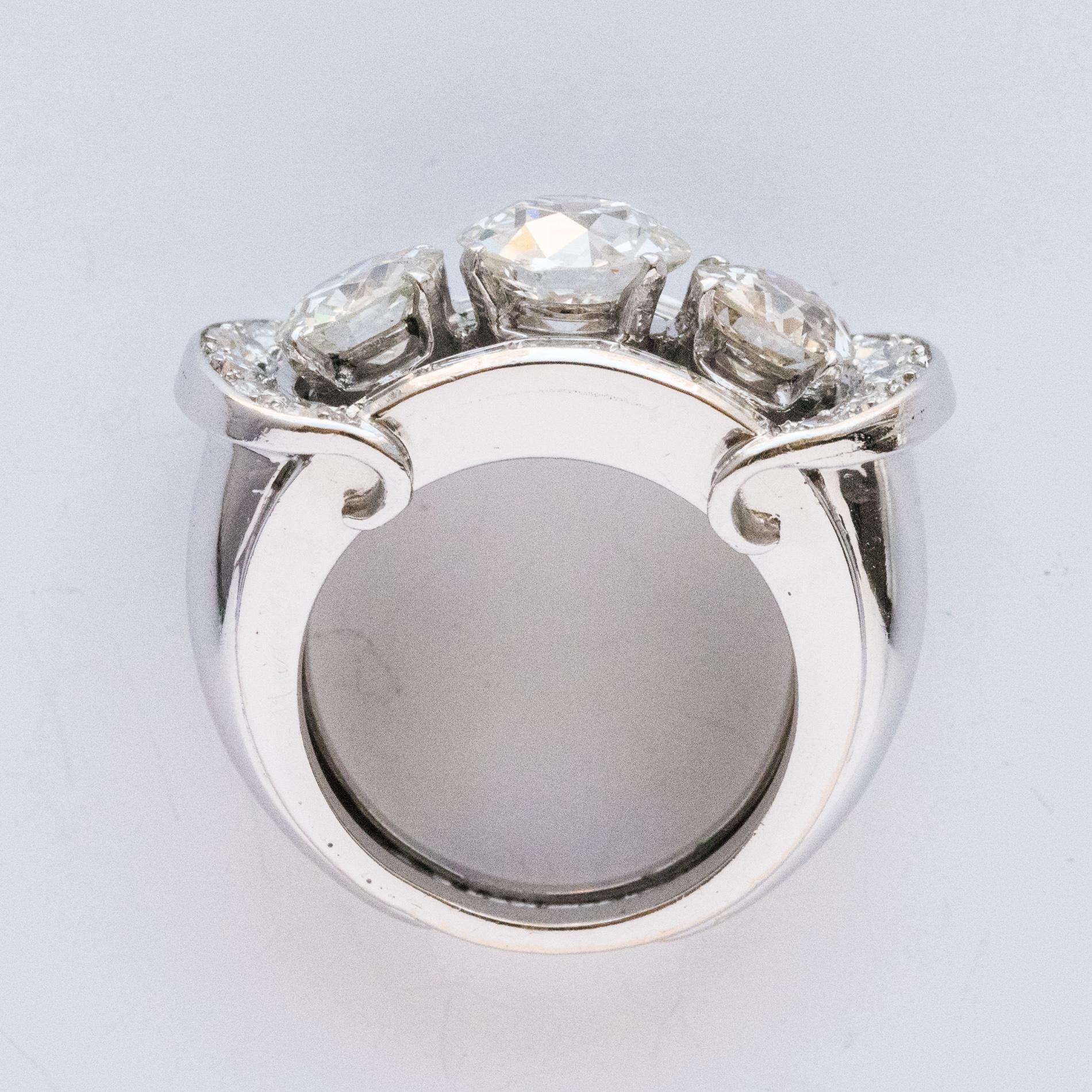 French 1950s Gaucherand 5.10 Carat Diamond Gold Platinum Ring For Sale 8
