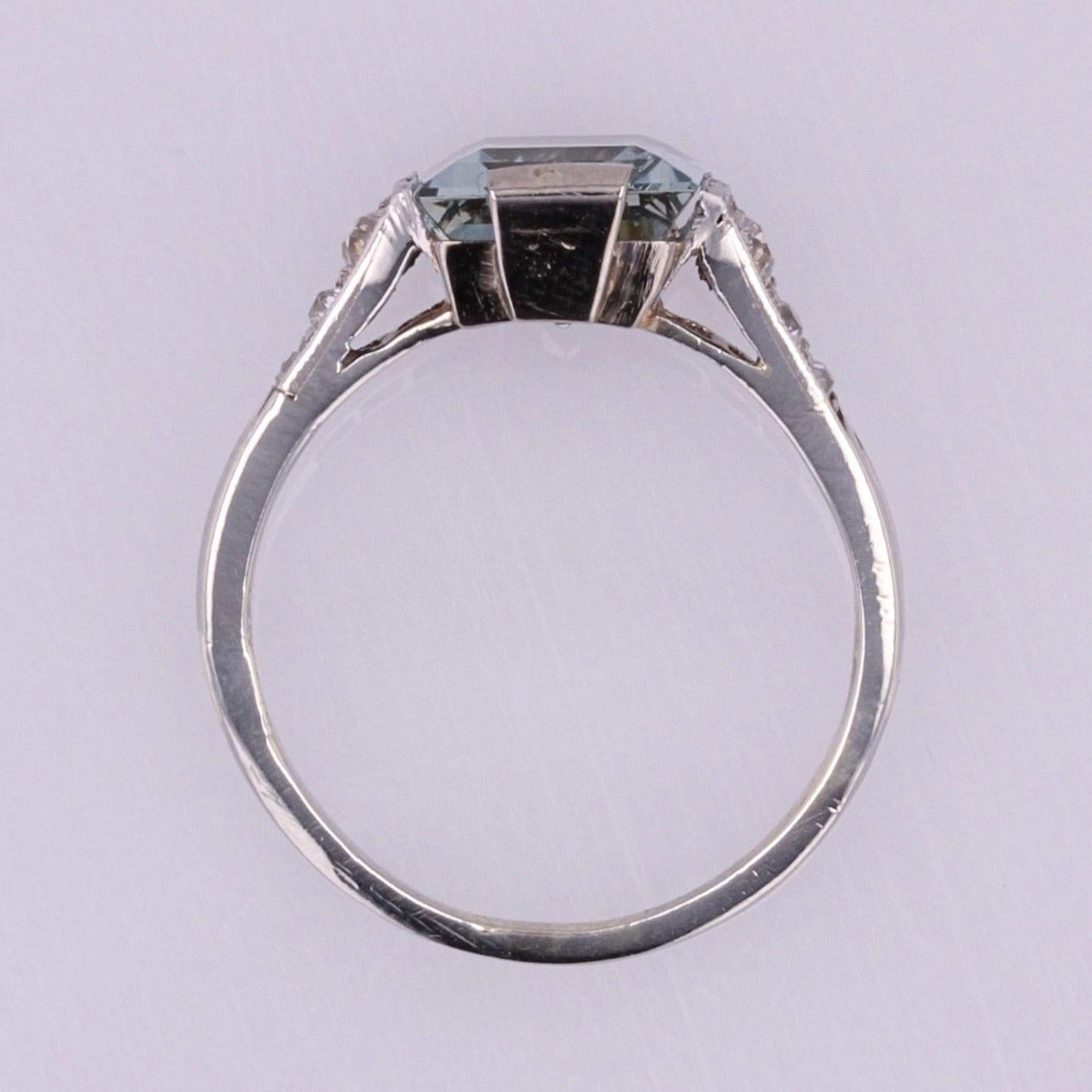 French 1930s Art Deco Aquamarine Diamonds 18 Karat White Gold Ring 8