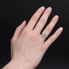 French 1930s Art Deco Aquamarine Diamonds 18 Karat White Gold Ring