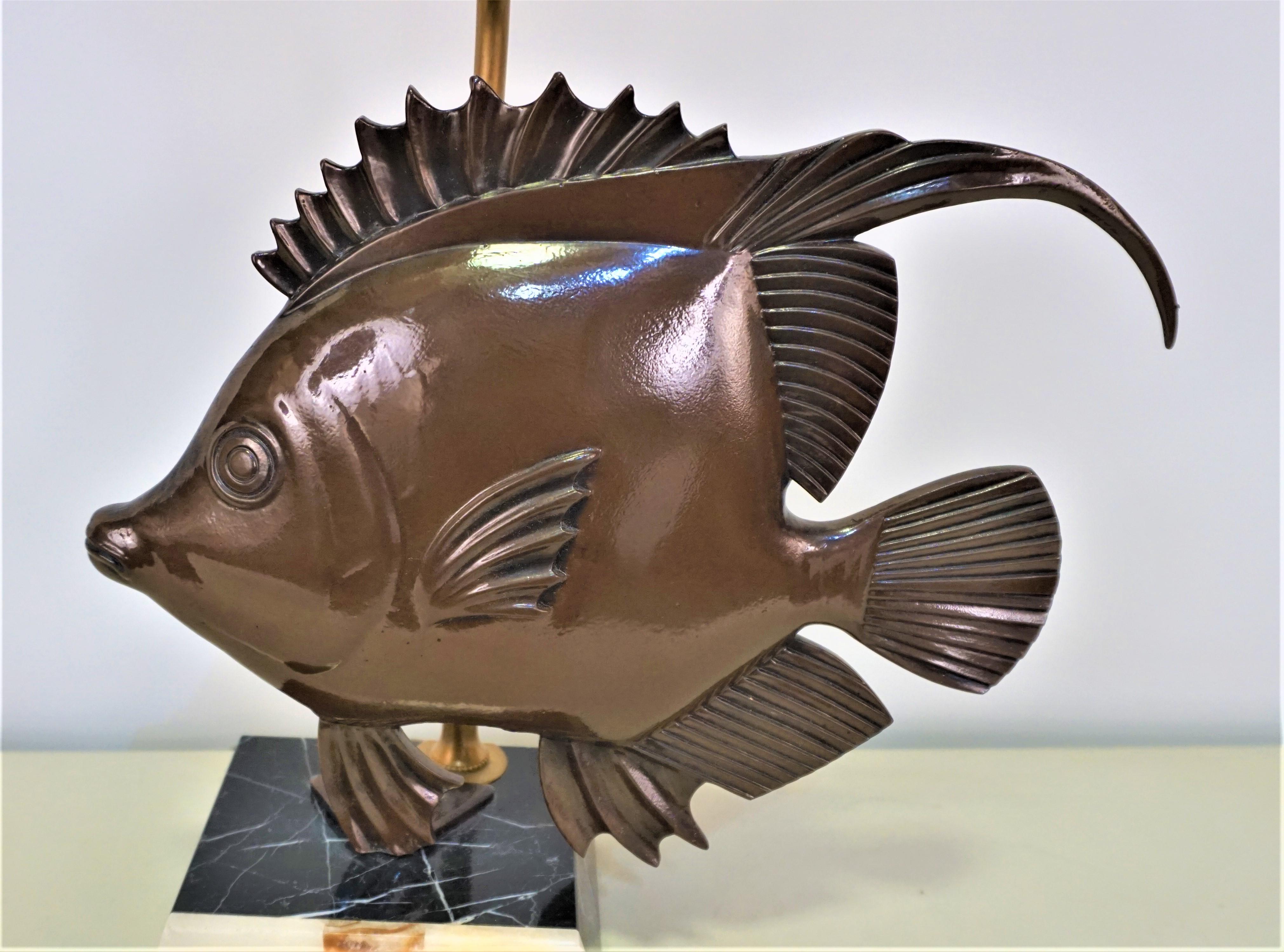 French 1930s Art Deco Bronze Fish Table Lamp 2