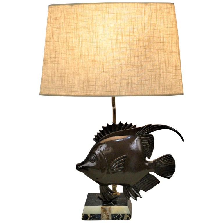 French 1930s Art Deco Bronze Fish Table Lamp at 1stDibs