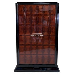French 1930s Art Deco Cabinet in Black Lacquer and Marquetry 