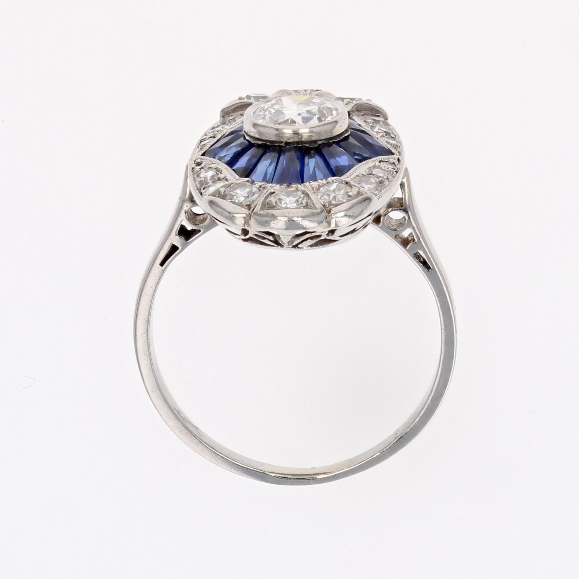 French 1930s Art Deco Calibrated Sapphires Diamonds Platinum Ring For Sale 10