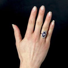 French 1930s Art Deco Calibrated Sapphires Diamonds Platinum Ring