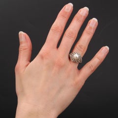 French 1930s Art Deco Certified Natural Pearl Diamonds 18 Karat White Gold Ring