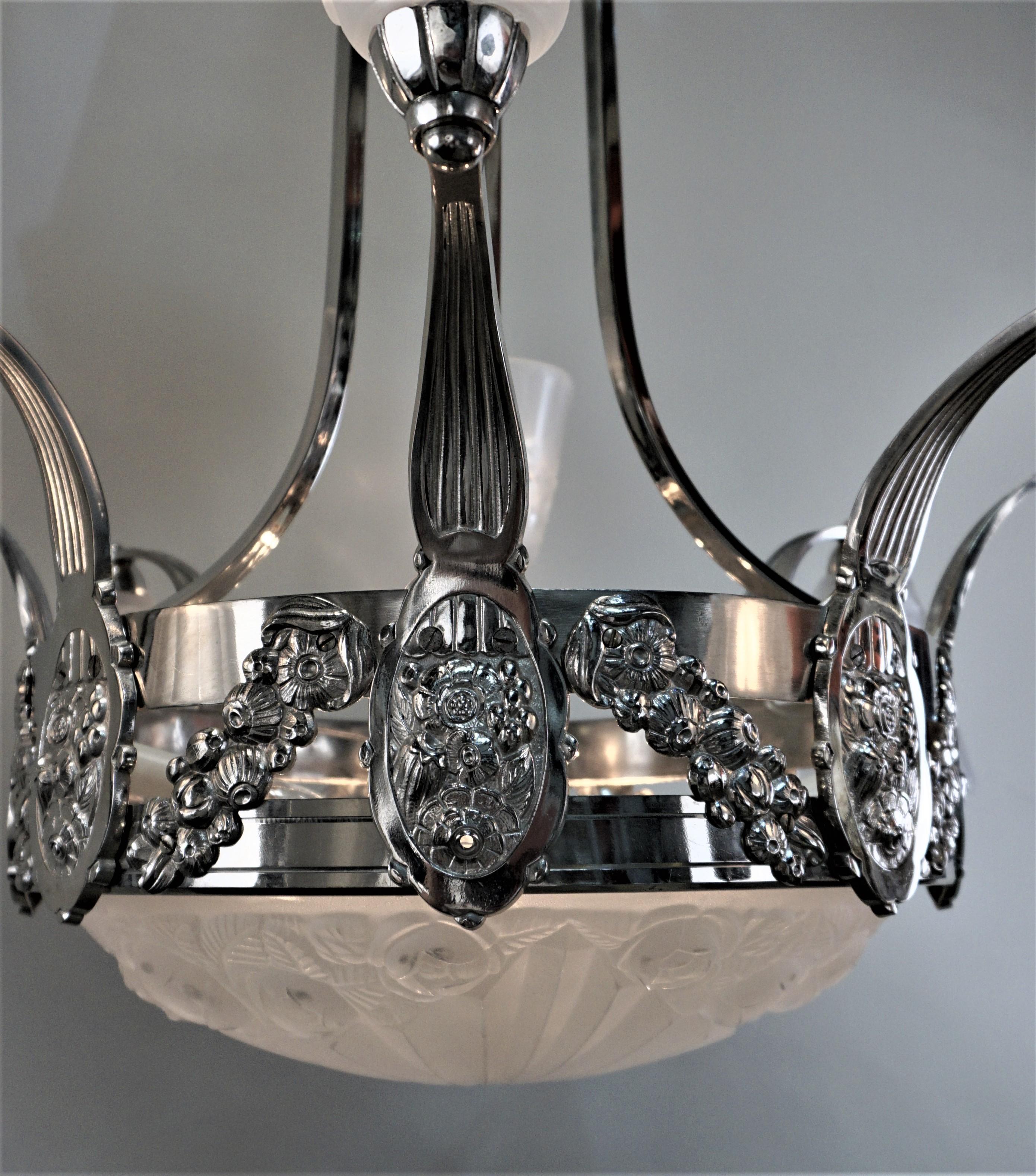 French 1930s Art Deco Chandelier by Degue 5