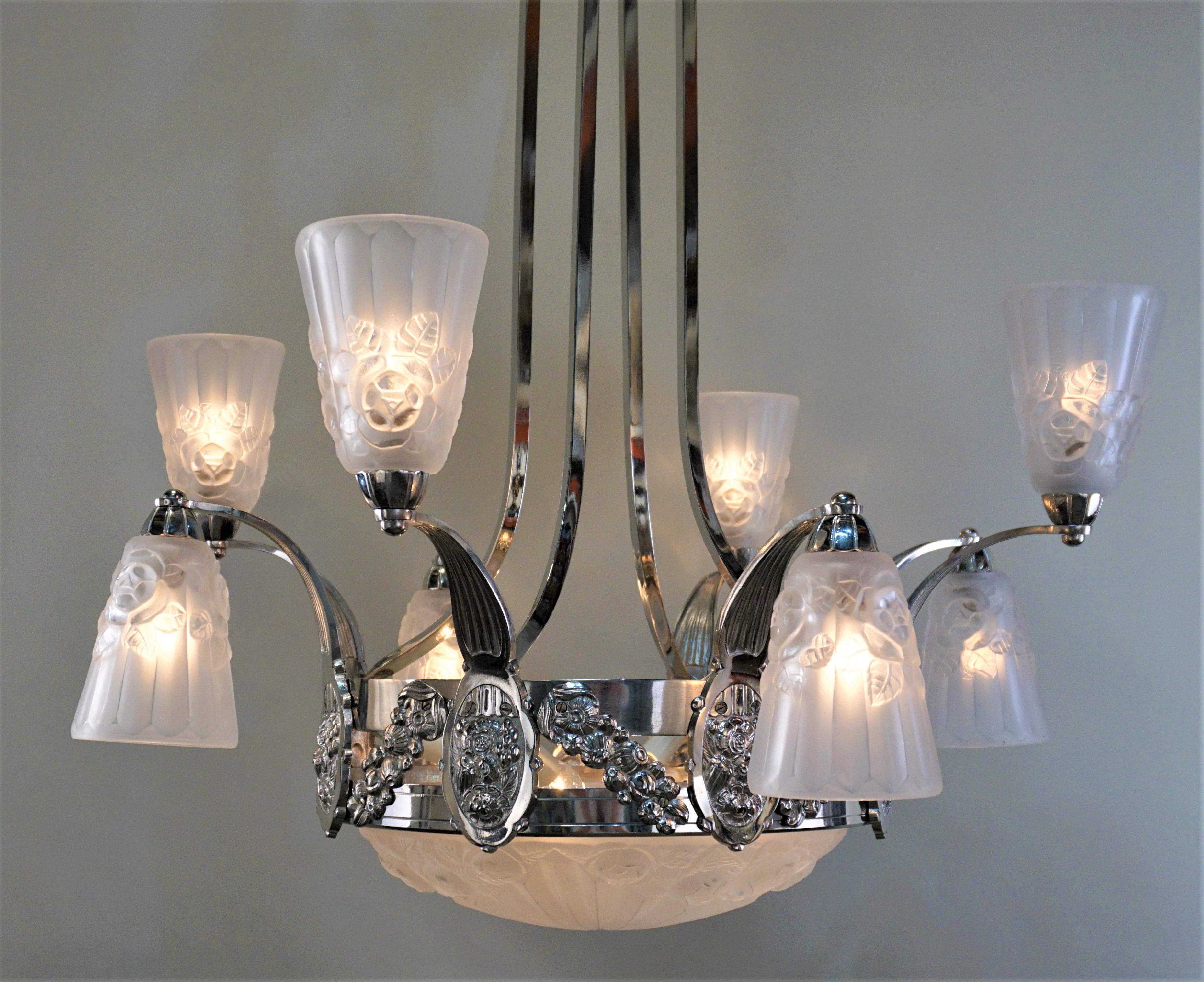 French 1930s Art Deco Chandelier by Degue 2