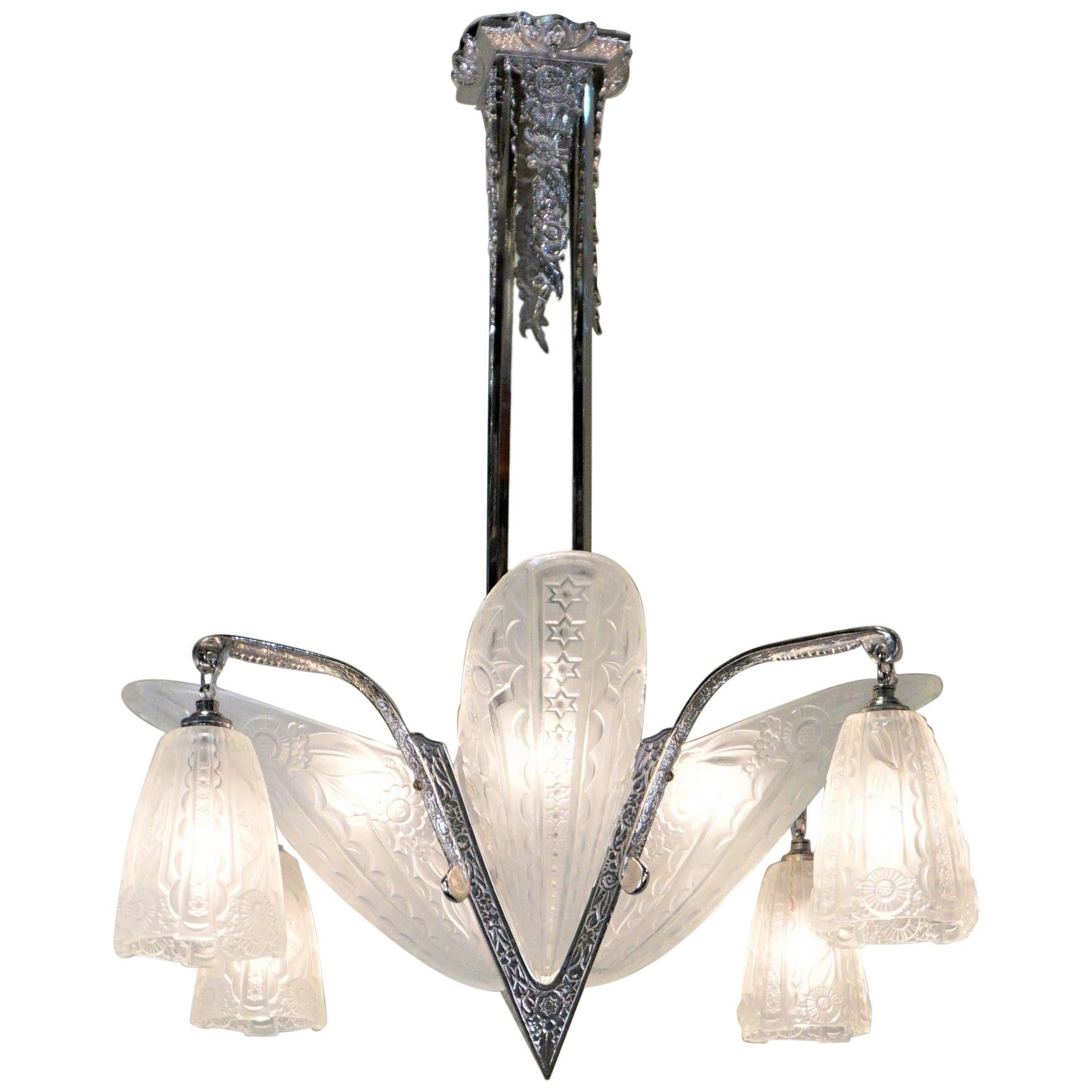 French 1930s Art Deco Chandelier by Donna
