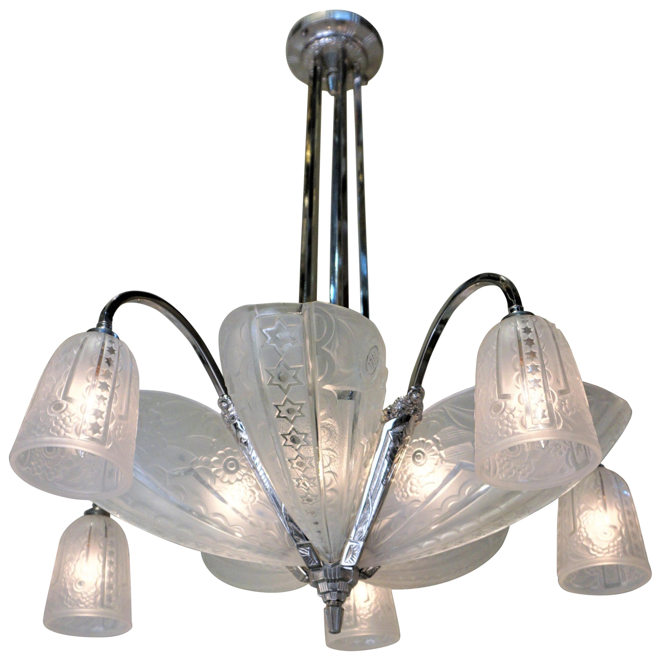 French 1930s Art Deco Chandelier by Donna Paris