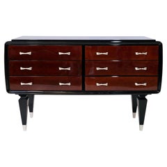 French 1930s Art Deco Chest of Drawers in Elm with Black Lacquer Sideboard Body