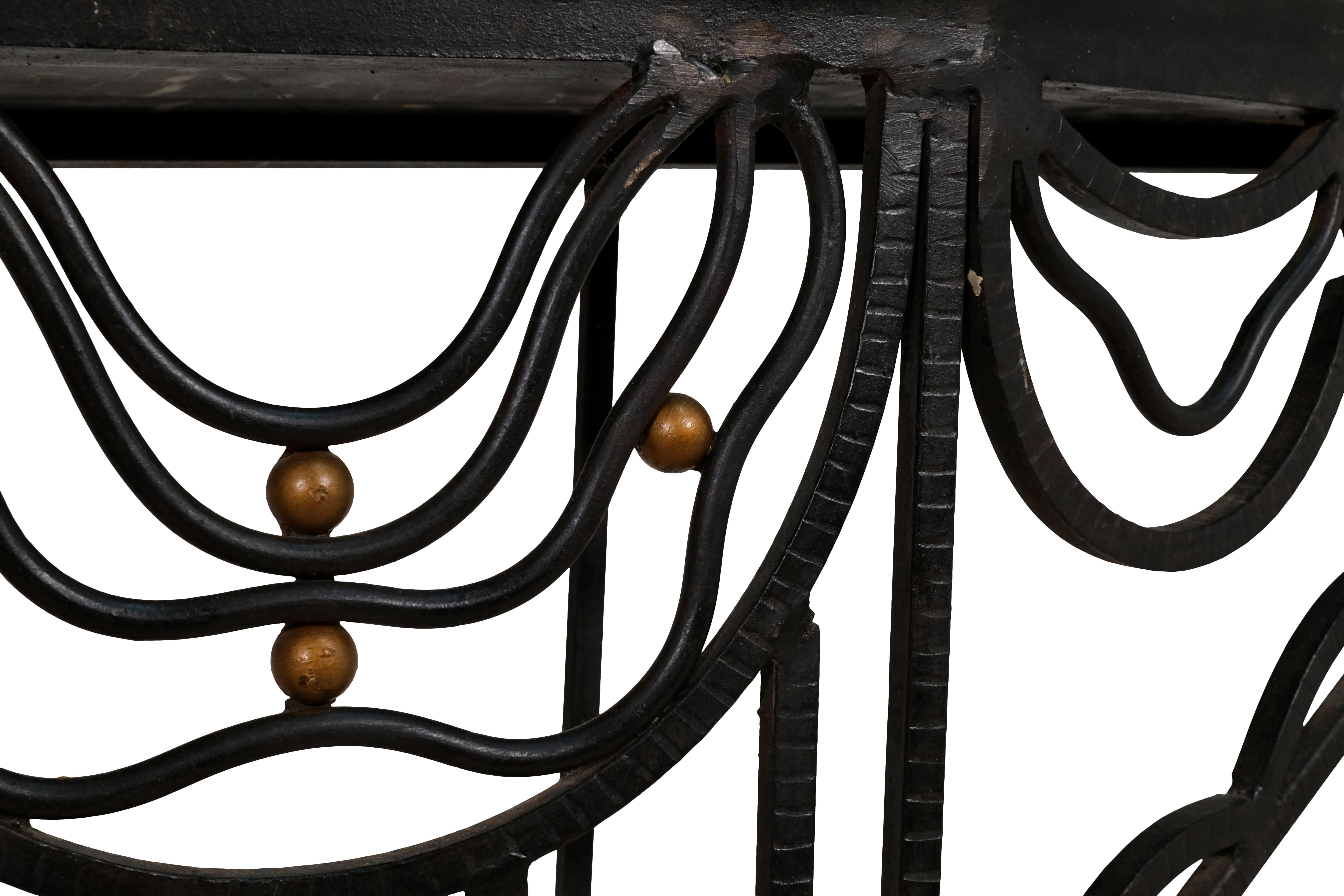 French 1930's Art Deco Console Table in Wrought Iron with Marble Top 1